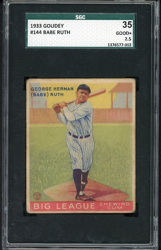 1933 Goudey #144 Babe Ruth Yankees SGC 2.5 GD+ 498989
