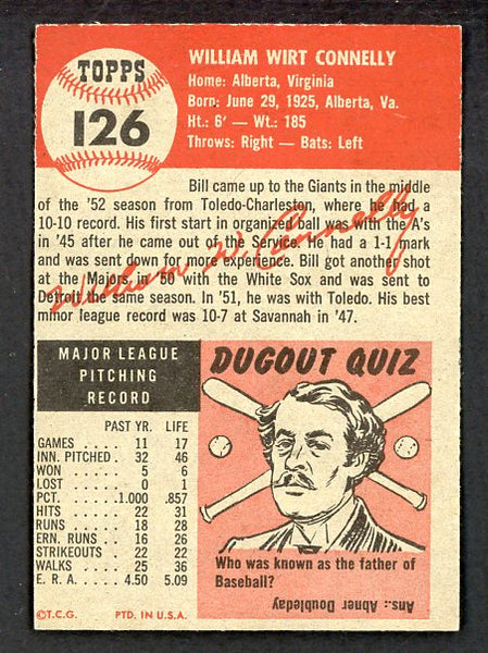 1953 Topps Baseball #126 Bill Connelly Giants NR-MT 499007