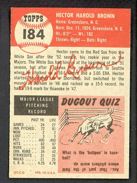 1953 Topps Baseball #184 Hal Brown Red Sox NR-MT 499019