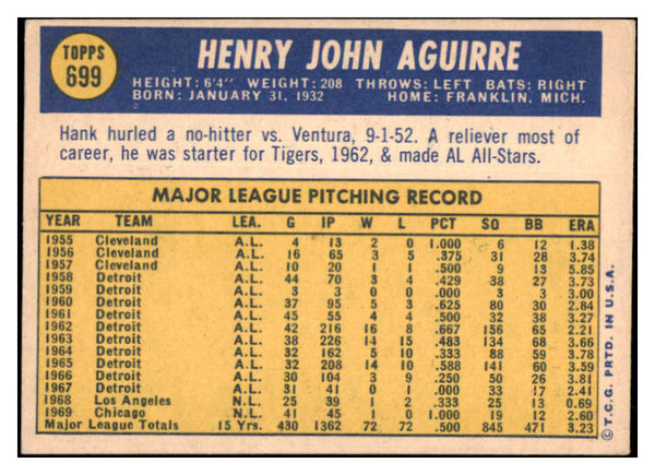 1970 Topps Baseball #699 Hank Aguirre Cubs NR-MT 499370