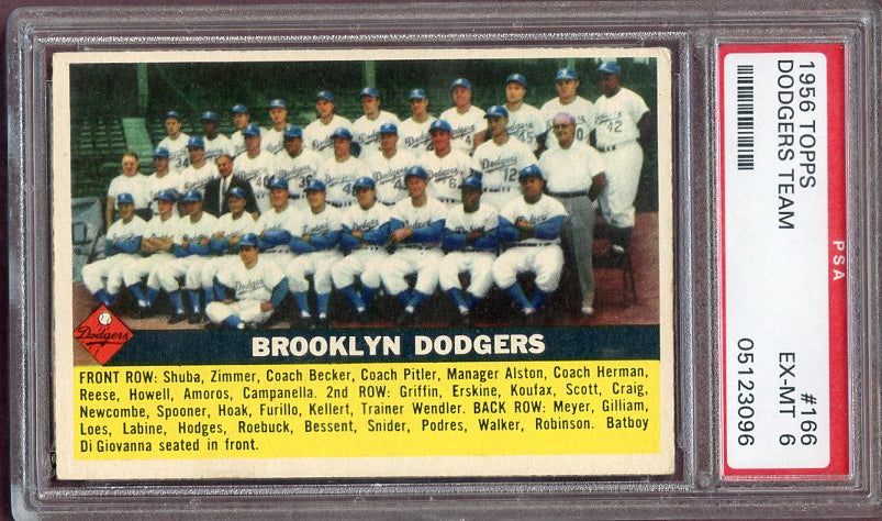 1956 Topps Baseball #166 Brooklyn Dodgers Team PSA 6 EX-MT Gray 499749