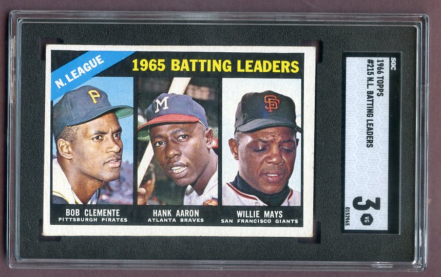 1966 Topps Baseball #215 N.L. Batting Leaders Clemente Aaron Mays SGC 3 VG 499822
