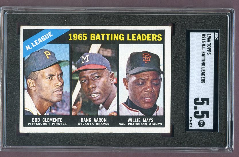 1966 Topps Baseball #215 N.L. Batting Leaders Clemente Aaron Mays SGC 5.5 EX+ 499848