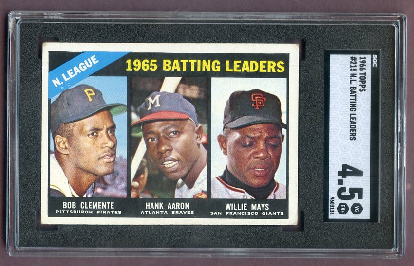 1966 Topps Baseball #215 N.L. Batting Leaders Clemente Aaron Mays SGC 4.5 VG-EX+ 499850