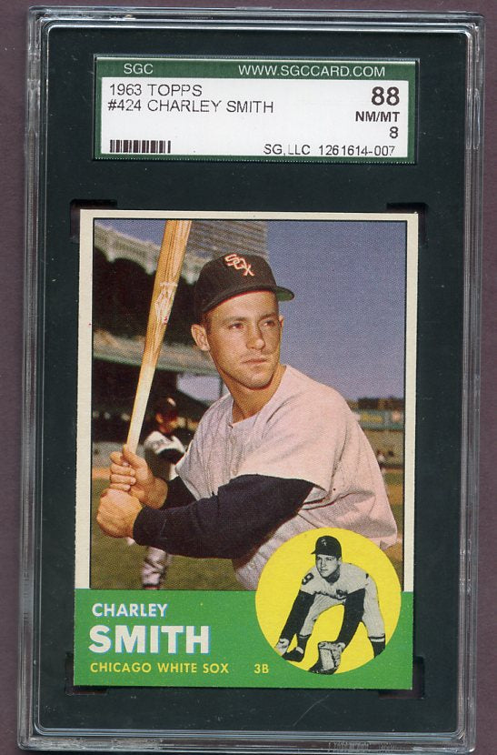 1963 Topps Baseball #424 Charley Smith White Sox SGC 8 NM/MT 499880