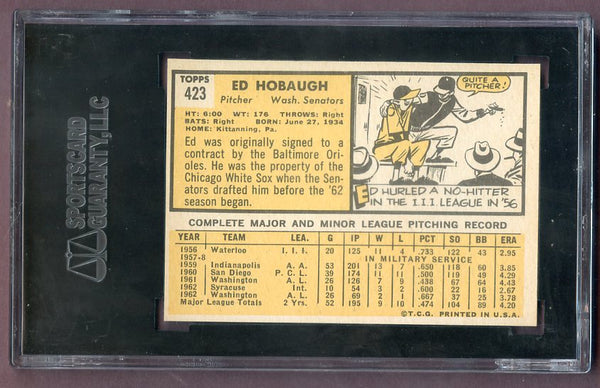 1963 Topps Baseball #423 Ed Hobaugh Senators SGC 8 NM/MT 499882