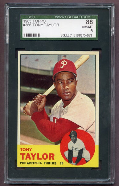 1963 Topps Baseball #366 Tony Taylor Phillies SGC 8 NM/MT 499885