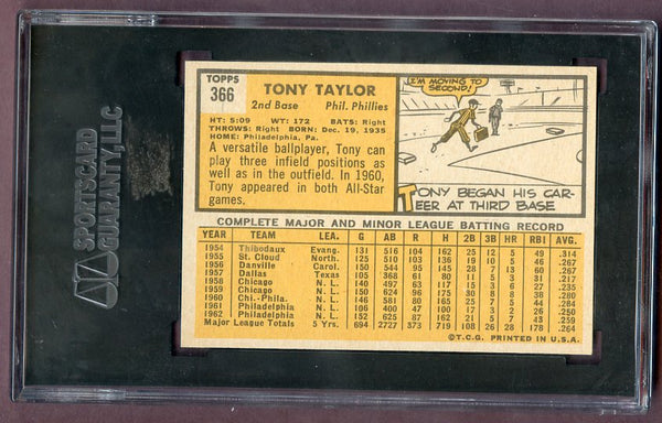 1963 Topps Baseball #366 Tony Taylor Phillies SGC 8 NM/MT 499885