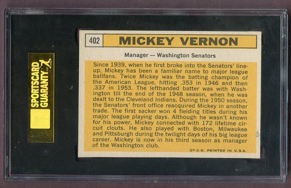 1963 Topps Baseball #402 Mickey Vernon Senators SGC 8 NM/MT 499887