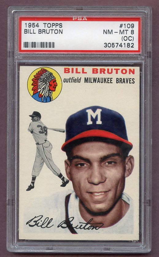 1954 Topps Baseball #109 Bill Bruton Braves PSA 8 NM/MT oc 499897