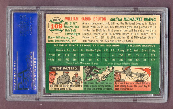 1954 Topps Baseball #109 Bill Bruton Braves PSA 8 NM/MT oc 499897