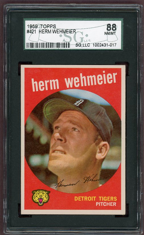 1959 Topps Baseball #421 Herm Wehmeier Tigers SGC 8 NM/MT 499910
