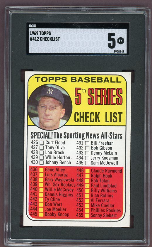 1969 Topps Baseball #412 Checklist 5 Mickey Mantle SGC 5 EX 499996