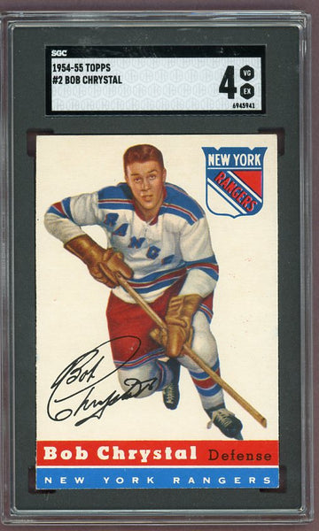1954 Topps Hockey #002 Bob Chrystal Rangers SGC 4 VG-EX 500008