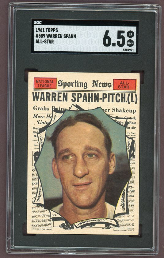 1961 Topps Baseball #589 Warren Spahn A.S. Braves SGC 6.5 EX-MT+ 500046