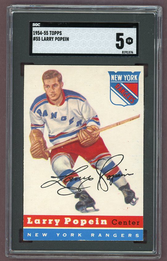 1954 Topps Hockey #055 Larry Popein Rangers SGC 5 EX 500056