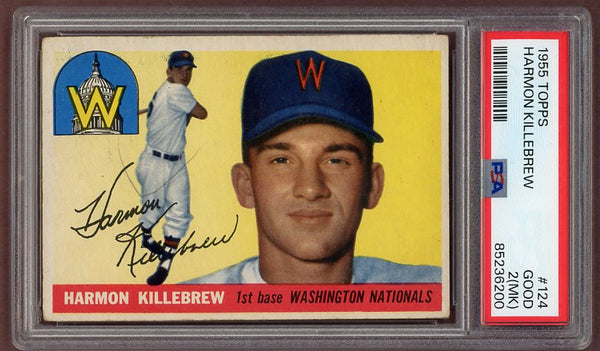1955 Topps Baseball #124 Harmon Killebrew Senators PSA 2 GD mk 500133
