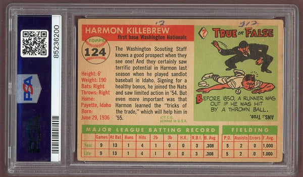 1955 Topps Baseball #124 Harmon Killebrew Senators PSA 2 GD mk 500133