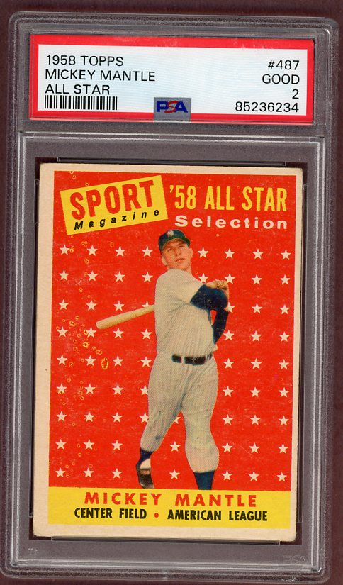 1958 Topps Baseball #487 Mickey Mantle A.S. Yankees PSA 2 GD 500138