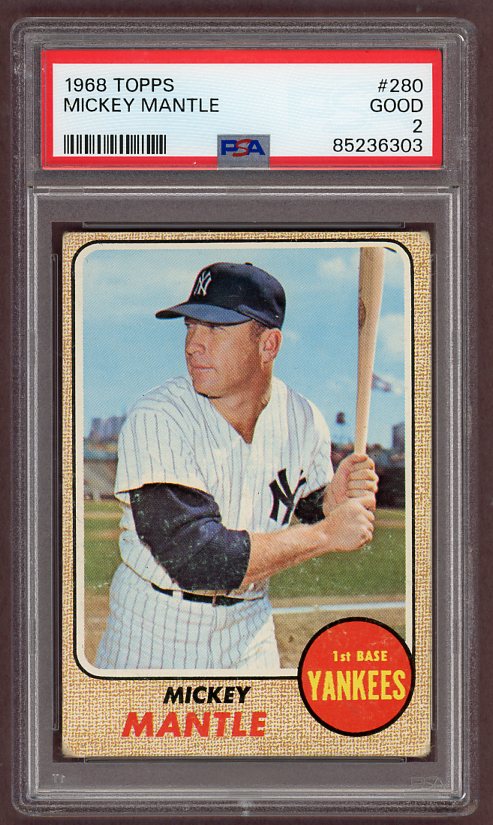 1968 Topps Baseball #280 Mickey Mantle Yankees PSA 2 GD 500184