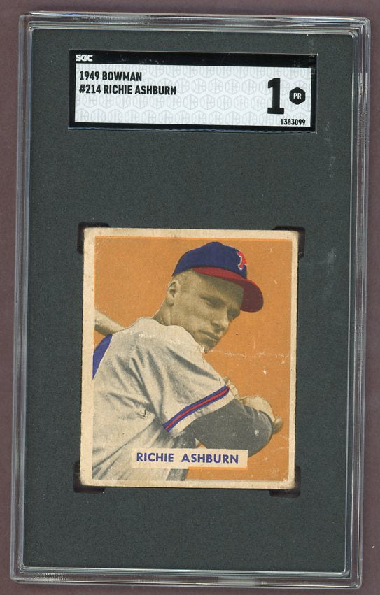 1949 Bowman Baseball #214 Richie Ashburn Phillies SGC 1 PR 500221