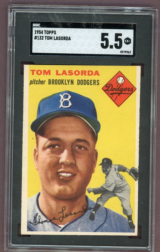 1954 Topps Baseball #132 Tom Lasorda Dodgers SGC 5.5 EX+ 500270