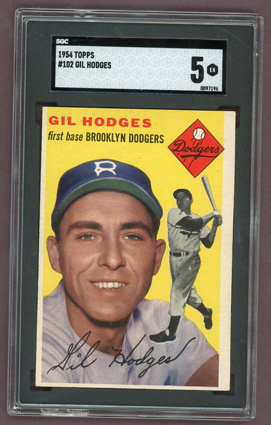 1954 Topps Baseball #102 Gil Hodges Dodgers SGC 5 EX 500280