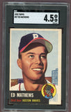 1953 Topps Baseball #037 Eddie Mathews Braves SGC 4.5 VG-EX+ 500282