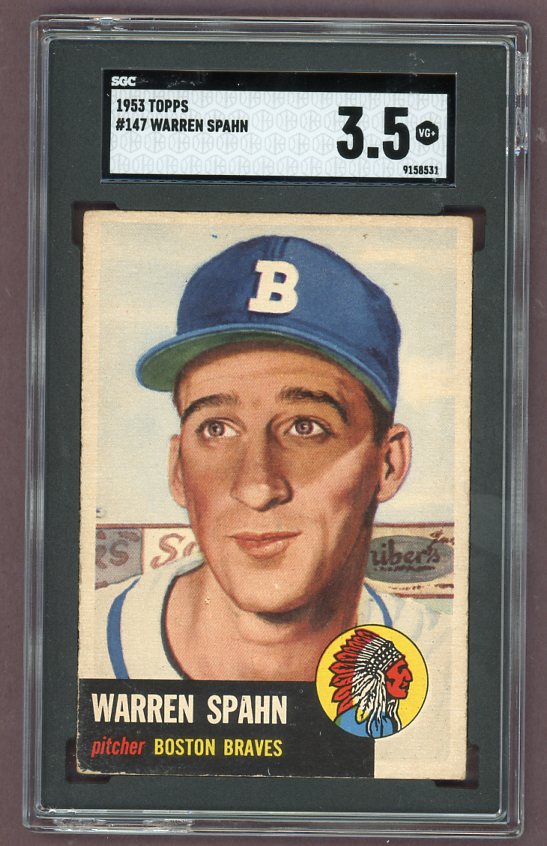 1953 Topps Baseball #147 Warren Spahn Braves SGC 3.5 VG+ 500283