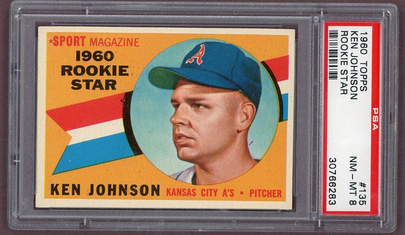 1960 Topps Baseball #135 Ken Johnson A's PSA 8 NM/MT 500325