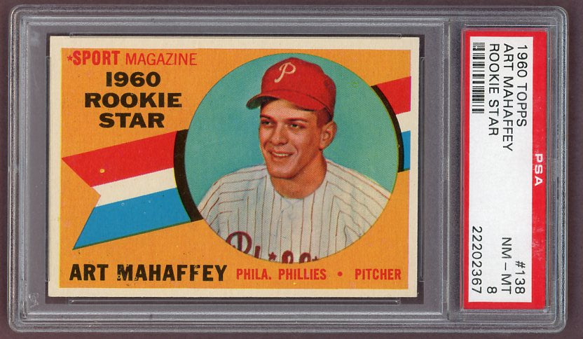 1960 Topps Baseball #138 Art Mahaffey Phillies PSA 8 NM/MT 500328