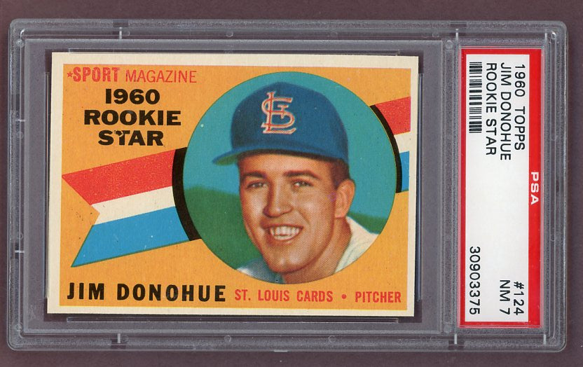 1960 Topps Baseball #124 Jim Donohue Cardinals PSA 7 NM 500398