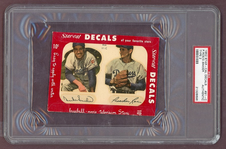 1952 Star Cal Decals #091C Duke Snider Preacher Roe PSA Auth w/tab 500432