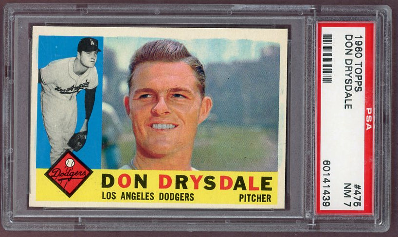 1960 Topps Baseball #475 Don Drysdale Dodgers PSA 7 NM 500488