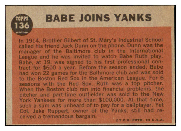 1962 Topps Baseball #136 Babe Ruth Yankees EX-MT 500792