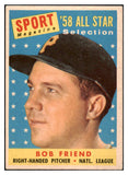 1958 Topps Baseball #492 Bob Friend A.S. Pirates EX 500942