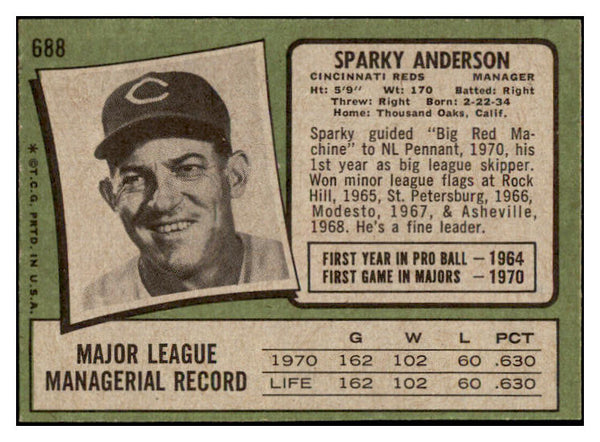 1971 Topps Baseball #688 Sparky Anderson Reds NR-MT 500957