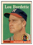 1958 Topps Baseball #010 Lou Burdette Braves EX-MT 500987