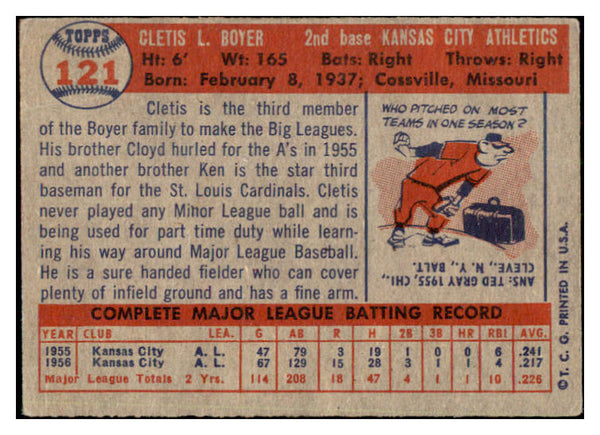 1957 Topps Baseball #121 Clete Boyer A's VG-EX 501067