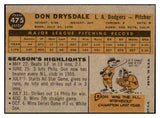 1960 Topps Baseball #475 Don Drysdale Dodgers EX-MT 501093