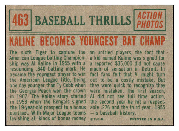 1959 Topps Baseball #463 Al Kaline IA Tigers NR-MT 501225