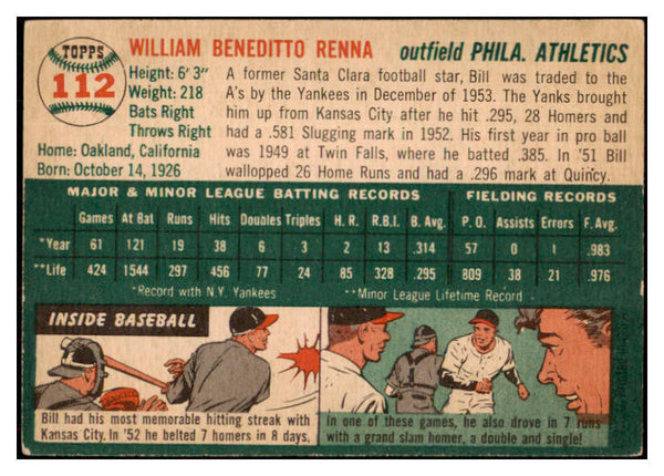 1954 Topps Baseball #112 Bill Renna A's EX 501248