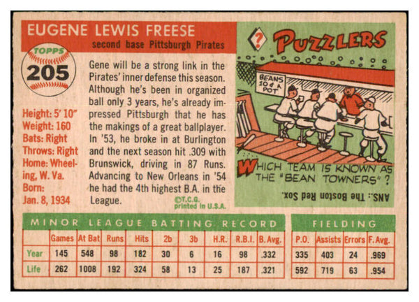 1955 Topps Baseball #205 Gene Freese Pirates EX-MT 501500