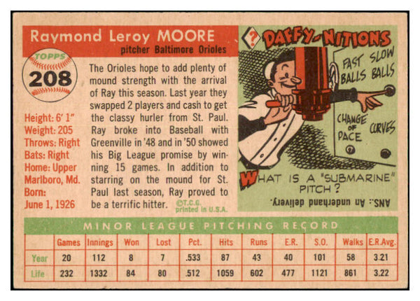 1955 Topps Baseball #208 Ray Moore Orioles VG-EX 501522