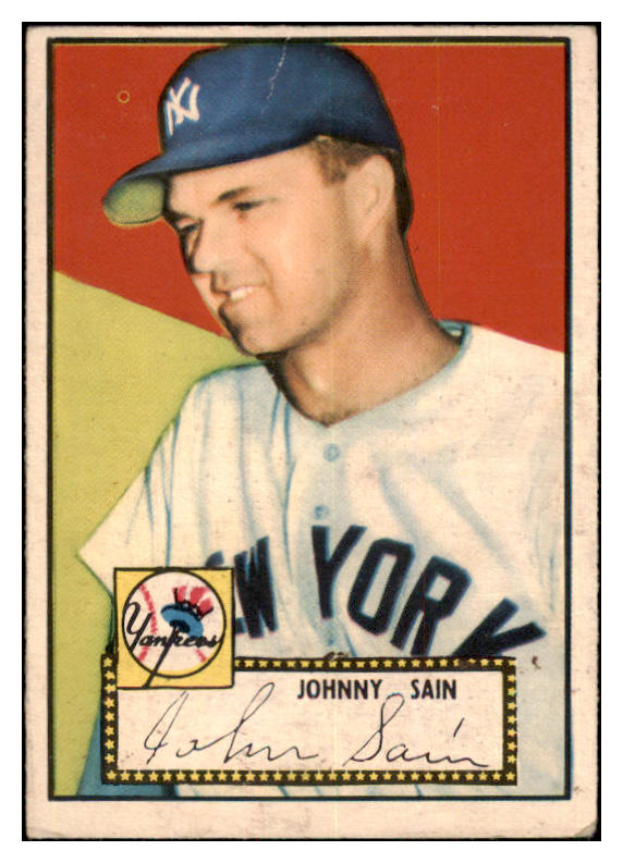 1952 Topps Baseball #049 Johnny Sain Yankees VG Red 501547