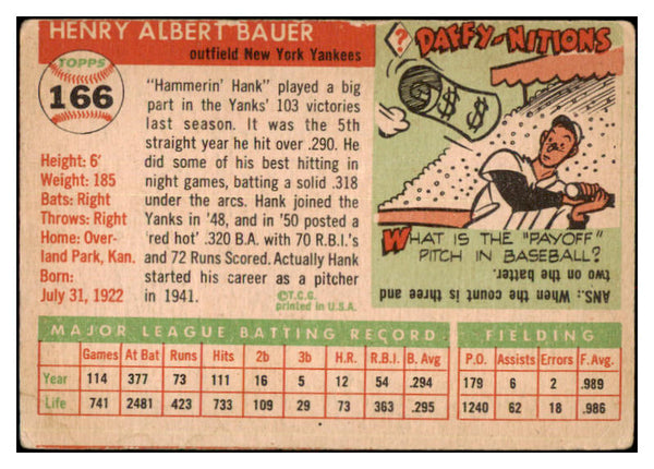 1955 Topps Baseball #166 Hank Bauer Yankees VG 501552
