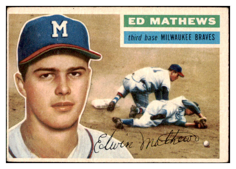 1956 Topps Baseball #107 Eddie Mathews Braves VG-EX Gray 501579