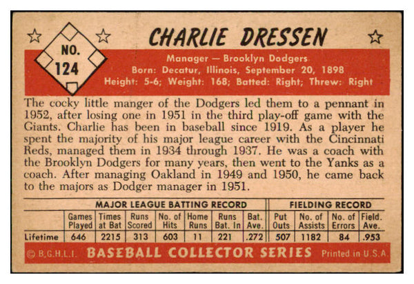 1953 Bowman Color Baseball #124 Charlie Dressen Dodgers EX 501626