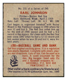 1949 Bowman Baseball #231 Earl Johnson Red Sox NR-MT 501793