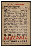 1951 Bowman Baseball #280 Frank Overmire Yankees VG-EX 501916